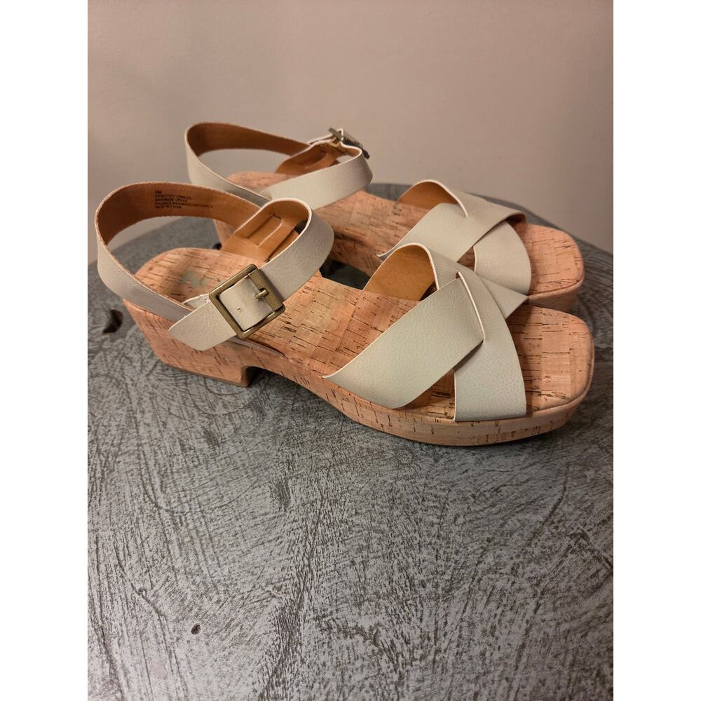 Korks Open-Toe Chunky Heel Sandals Vegan Leather – Cork Platform - Picture 5 of 7